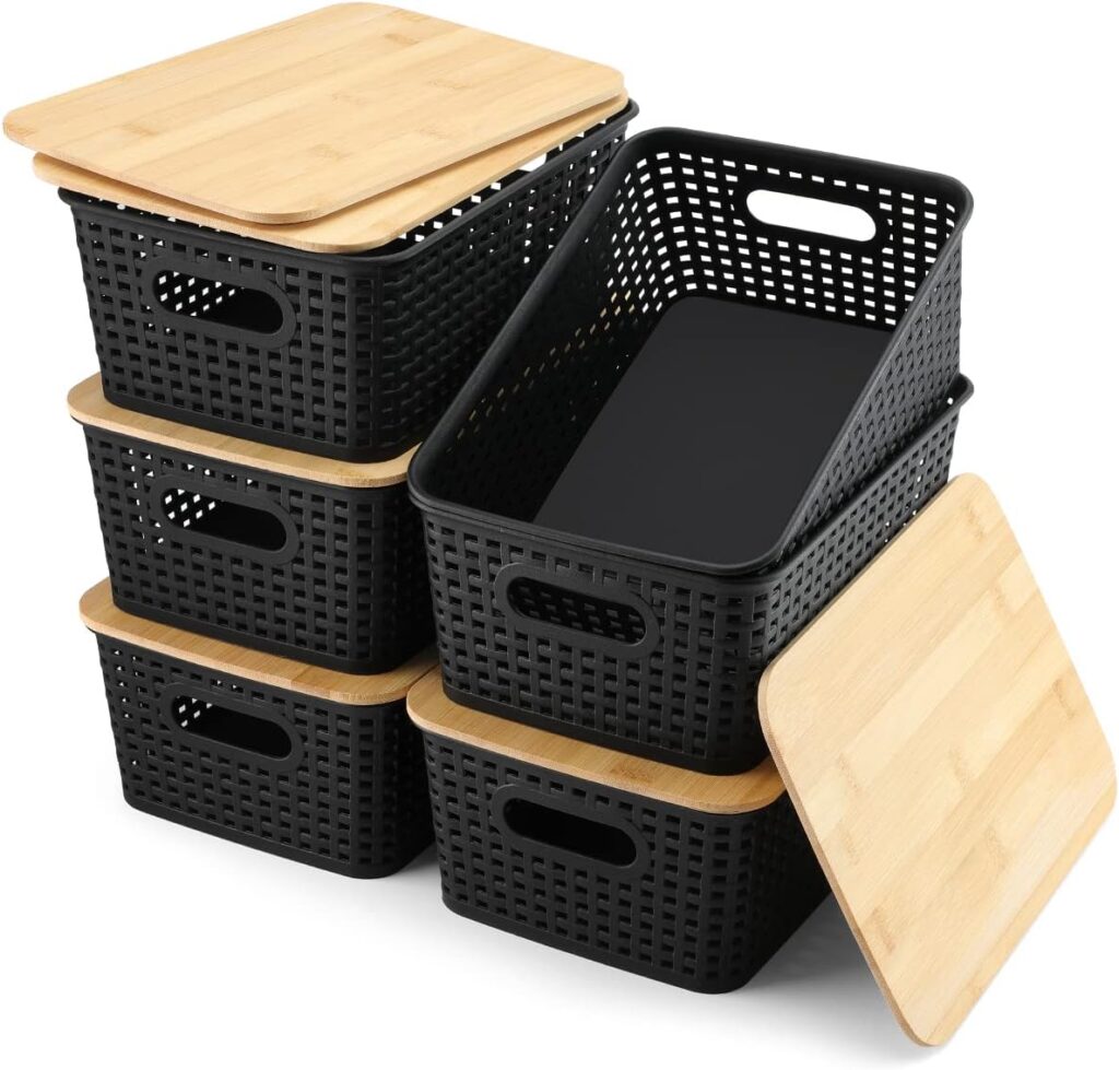 AREYZIN Storage Bins with Bamboo Lids: These bins are sturdy and have a handle on the side making it the perfect tool for camper organization. Use it as a laundry basket, outside toys, first aid and sunscreen, or supplies for the kitchen.