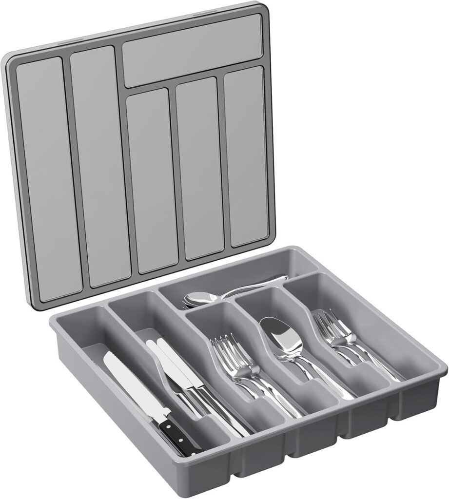 Silverware Camper Organization with Lid: Keep forks and spoons from moving during travel. The lid also protects them from dust.