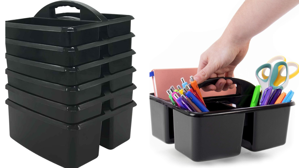 sectional caddy that holds student supplies for a group