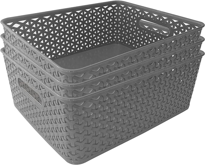 grey bins for classroom organization