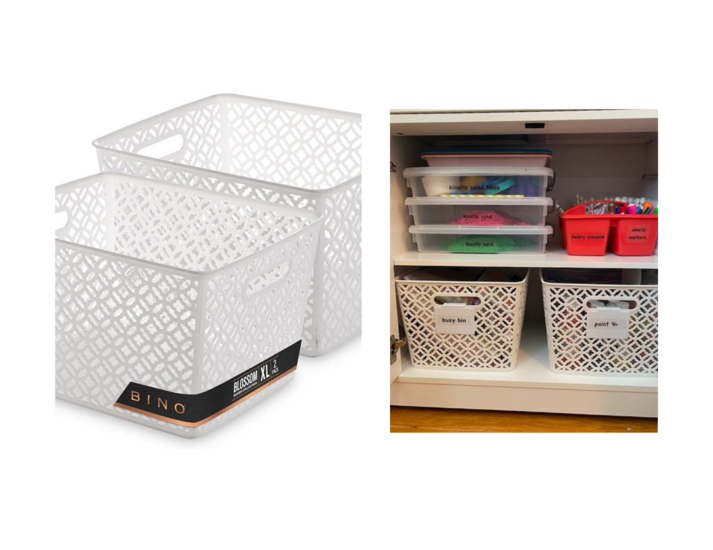 Bins to help your organize materials within in the cabinet or credenza
