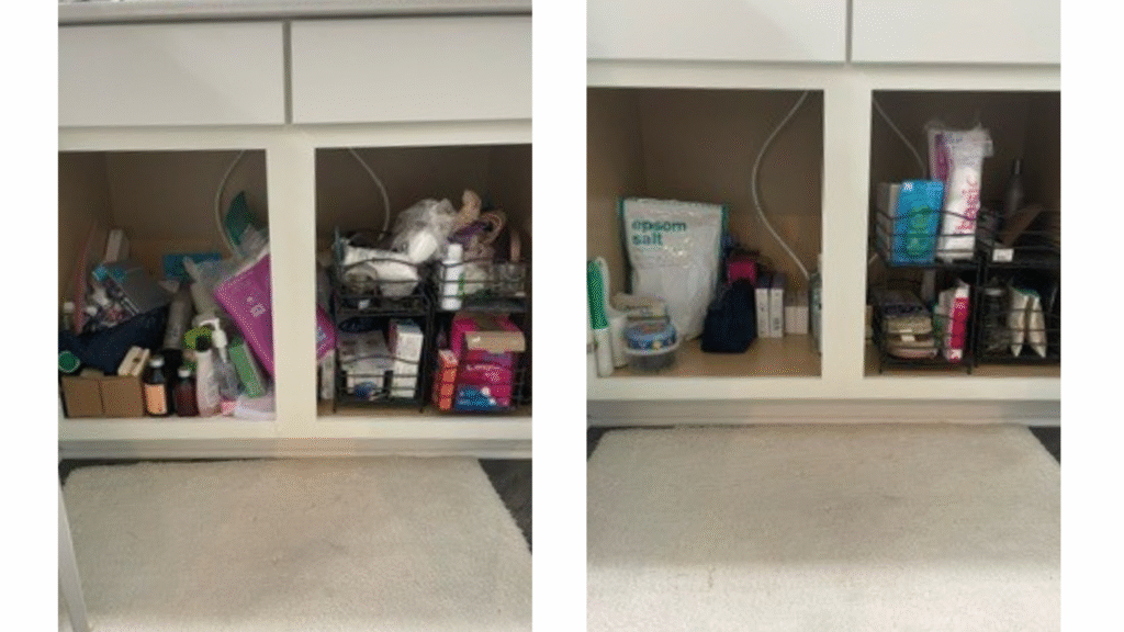 before and after picture of a participant from the Declutter Dash