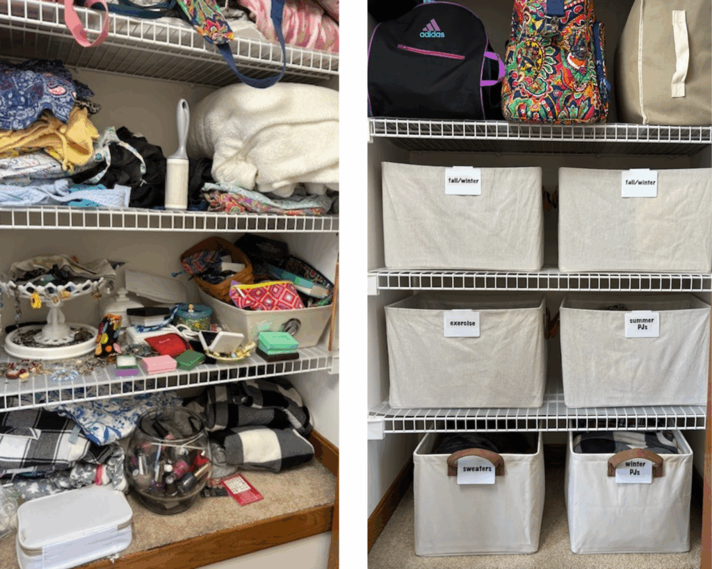 This small closet before and after picture shows just how my CLEAN method can keep your system maintained over time.