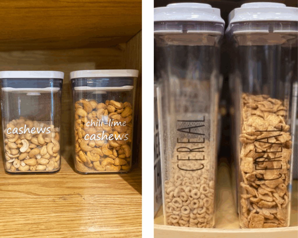 Pantry organization is important and home organizing labels help keep this system maintained over time.