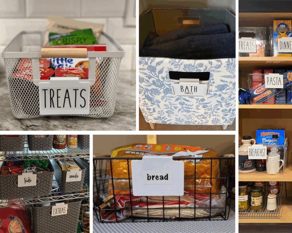 Try using a label clip on fabric and gridded bins.