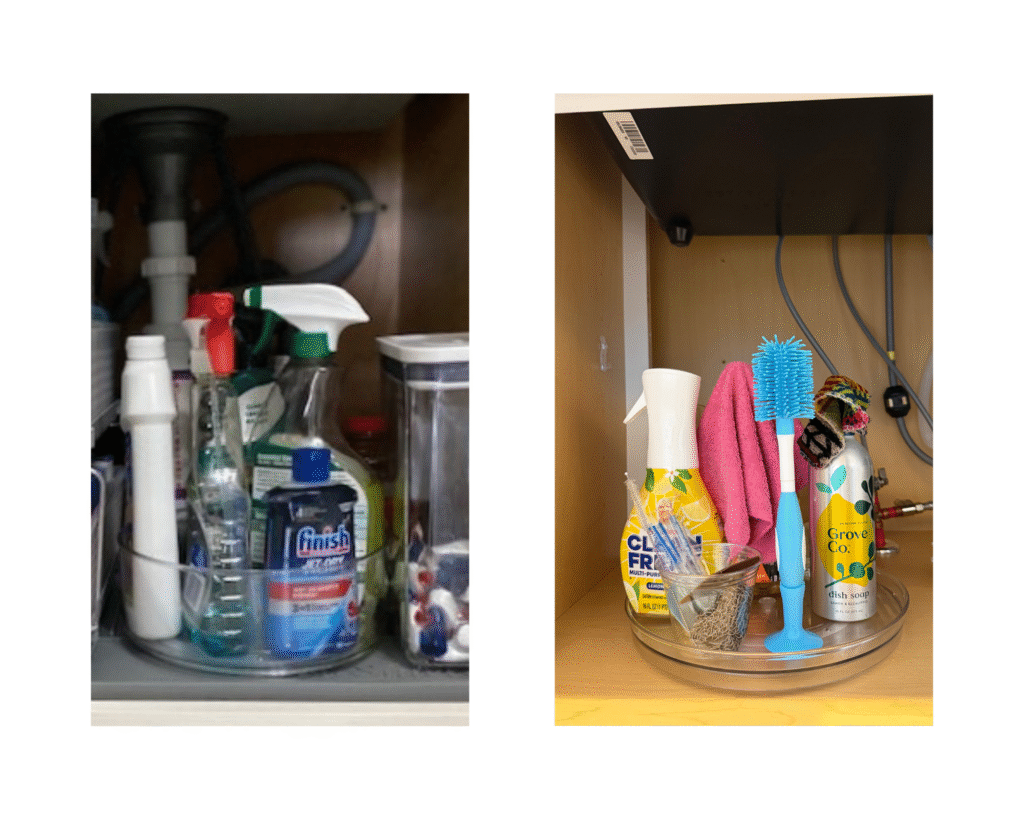 Use a lazy Susan turntable under the kitchen sink for even more organization